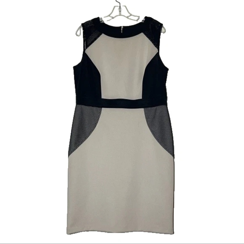 Sandra Darren Ivory and Black Sheath Above the Knee Cocktail Dress Size 14